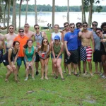 Group of students posing together during an outing at the Lake Wauburg