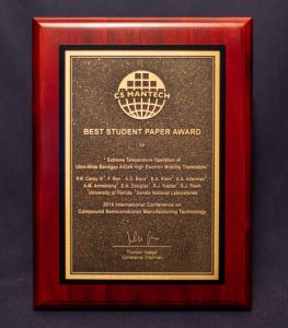 Best Student Paper Award, MANTECH 2019