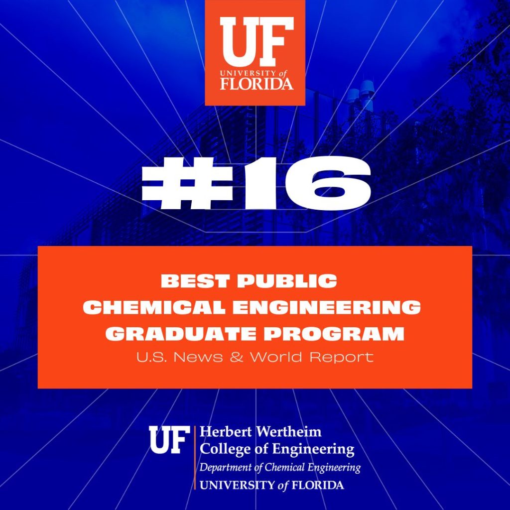 Chemical Engineering graduate program moves up two spots in the latest U.S. News & World Report rankings among public graduate engineering programs